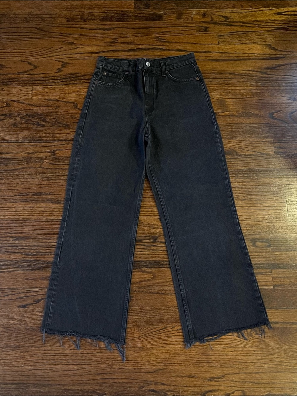 Zara Black Wide-Leg Raw Hem Women's Jeans